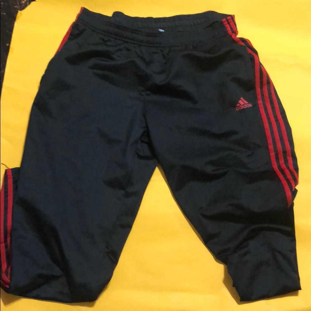 Adidas red black stripe track pants